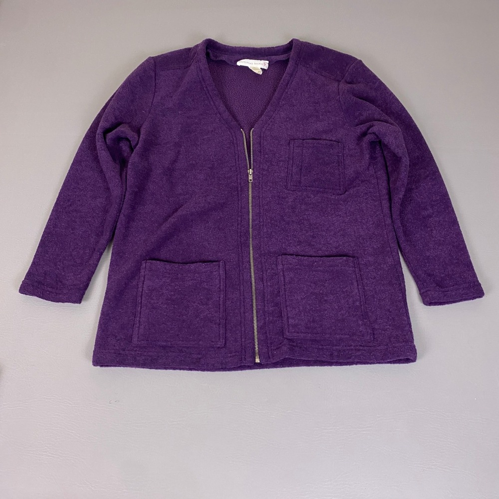 Vintage Victoria's Secret Cardigan Jacket Women's Large Purple Zip Made USA 80S